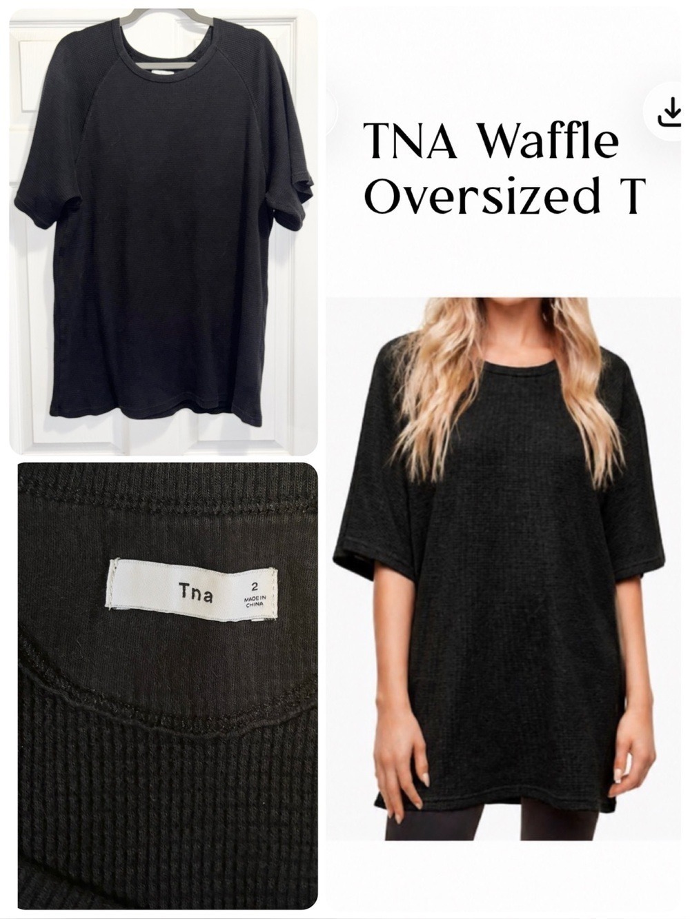 Aritzia TNA Oversized Waffle T Shirt in Black Aritzia Size 2 Medium Large